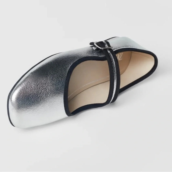 ZARA Silver and Black Trim Mary Janes - Picture 2 of 8
